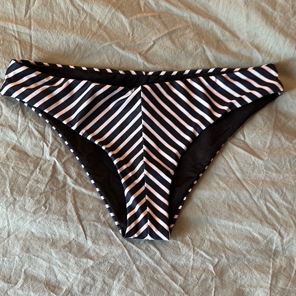 Striped Dark Navy and White Bikini Bottom